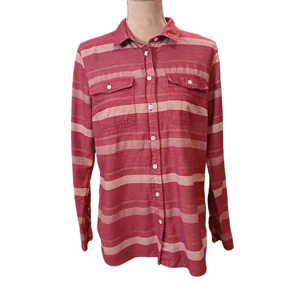 J. Crew Striped Button Down Shirt Red Pink Lightweight Cotton Women's Medium
